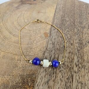 13🩷Blue & White Beaded Bracelet/Anklet 0oz